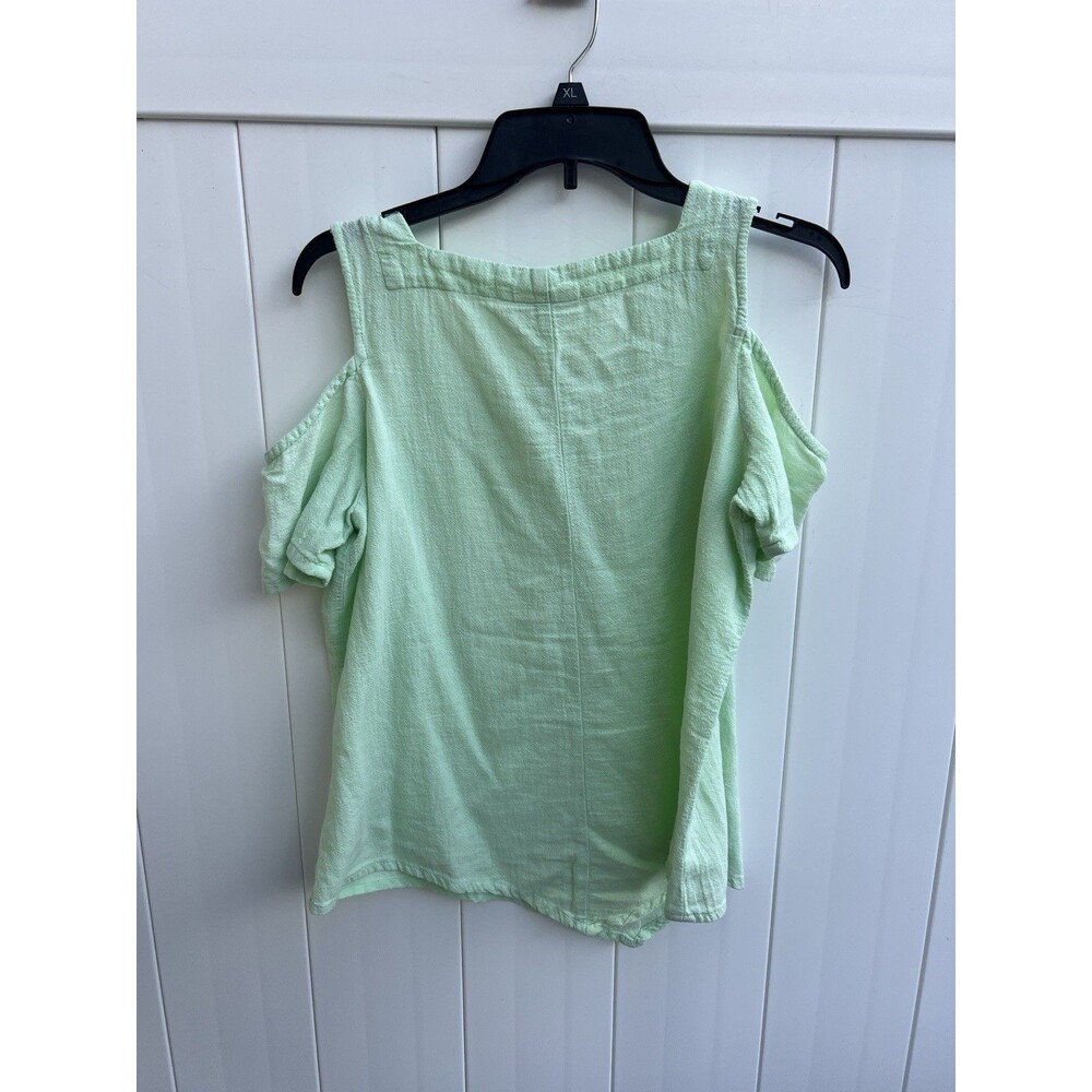 Lulu B Top Womens Large Top Peasant Cold Shoulder Short Sleeve Green Cotton - Picture 3 of 3